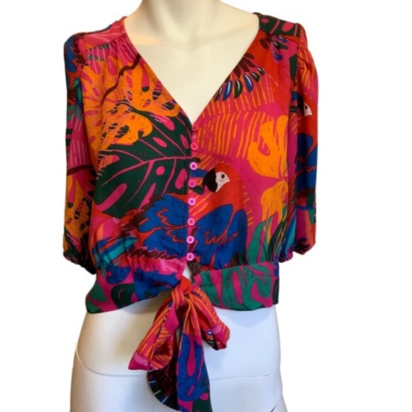 Joie Tropical Print Tie Front Blouse NWT Size Medium - Picture 2 of 9